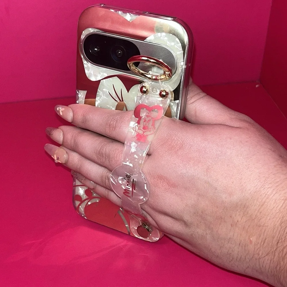 Disney Minnie Mouse Glitter Cartoon Case Gold Phone Case‎ W/strap Google Pixel 9